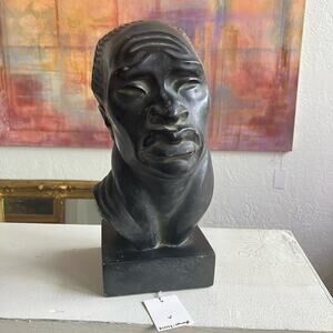 Fred Press Mid Century Bronze African Head Bust Sculpture 1950s